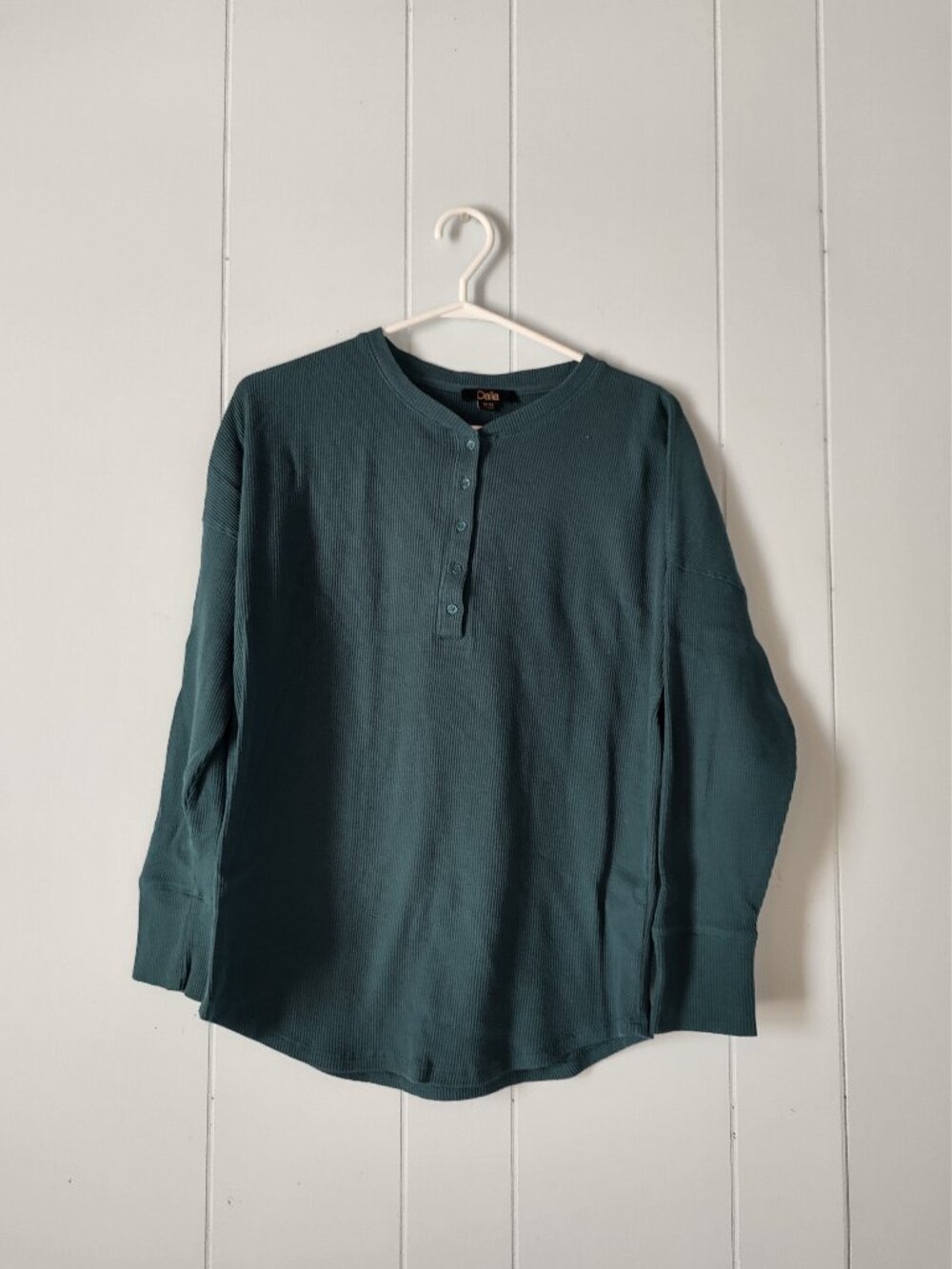 Dalia Waffle Knit Long Sleeve Henley with Quarter-Button Front
